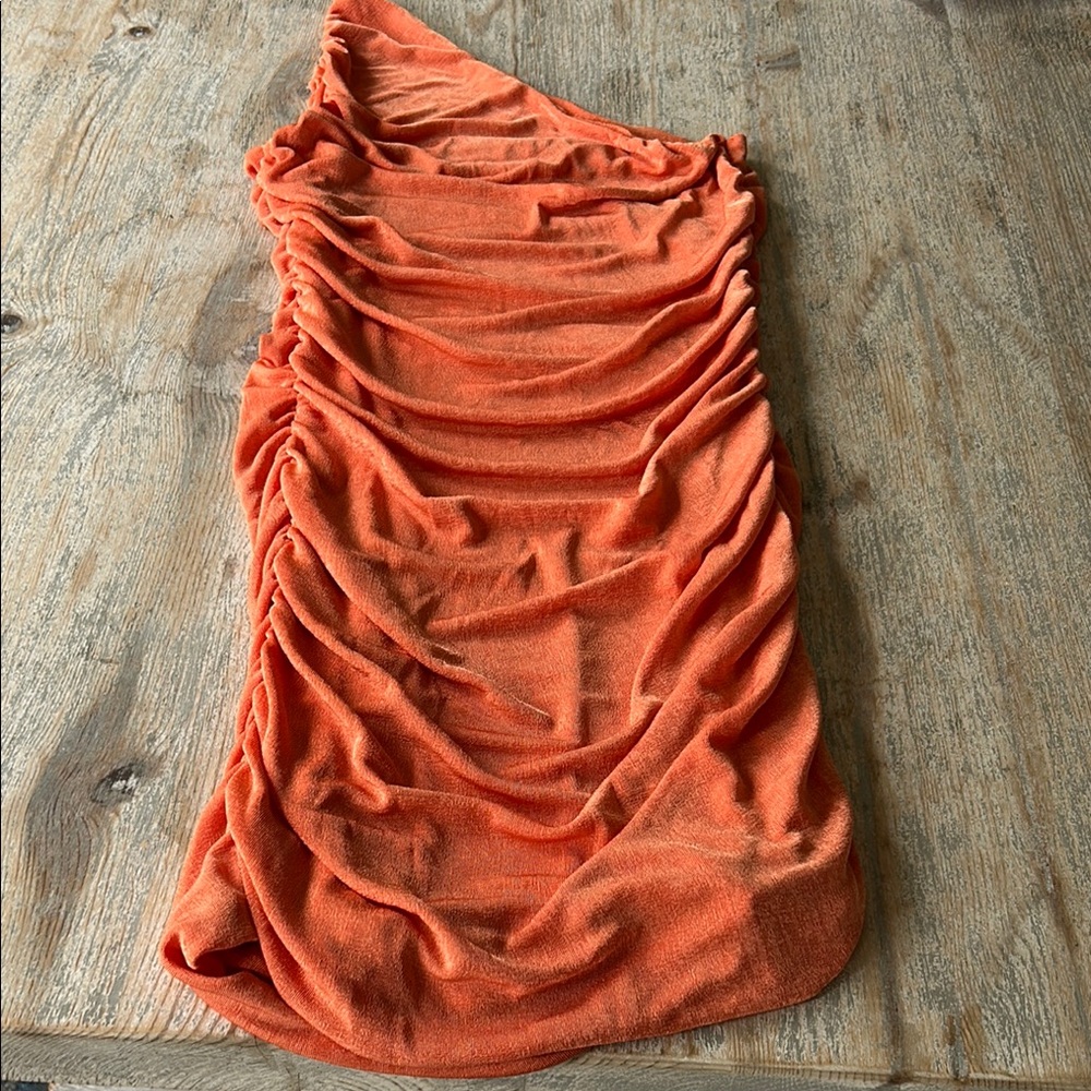 Orange One-Shoulder Ruched Dress